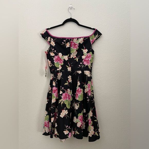Hell Bunny Freya Japanese Cherry Blossom Floral Off The Shoulder Dress Small NEW - Picture 6 of 10